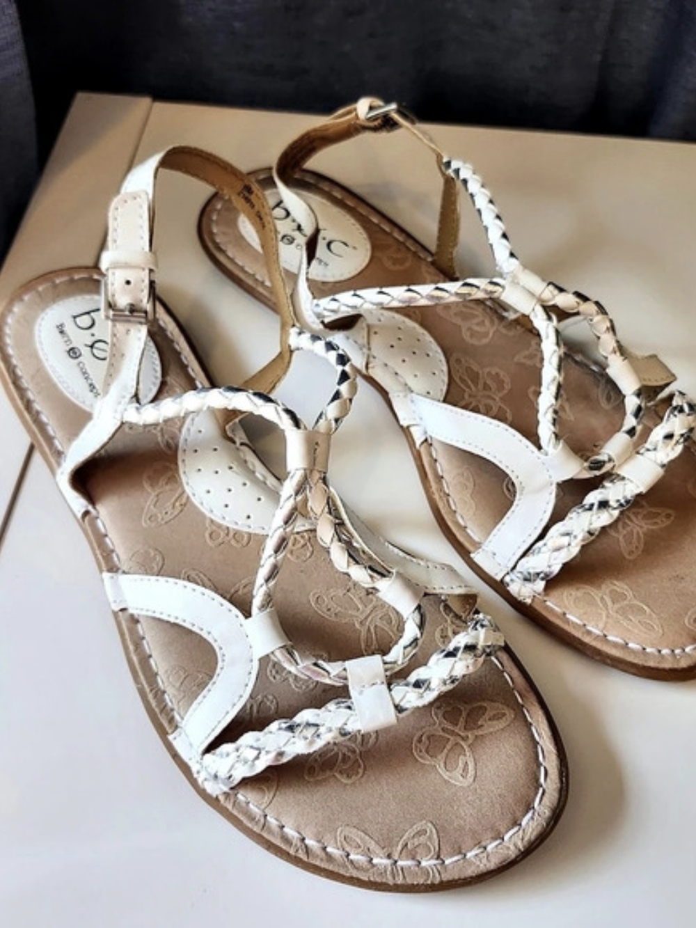 B.O.C white braided leather strappy sandals flats gladiator shoes women 8M